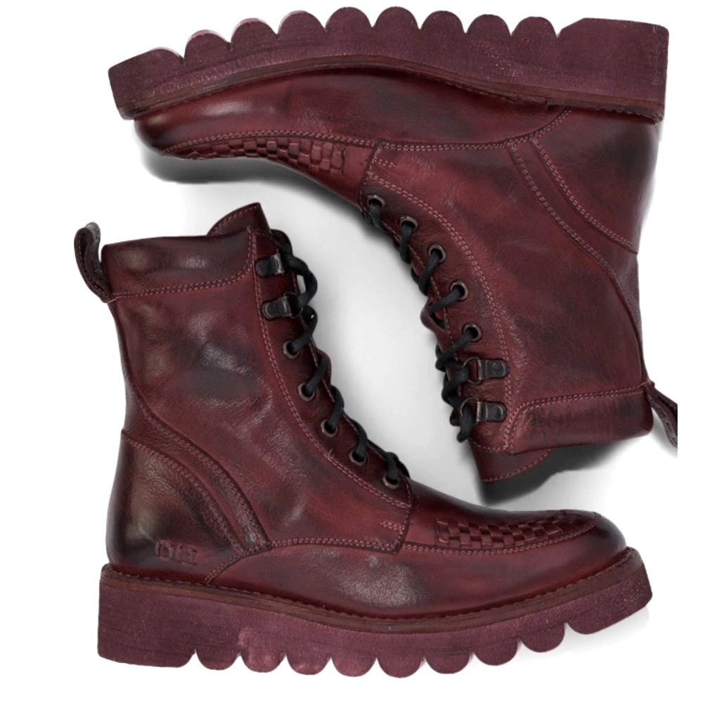 BED STU Boots RARE MERLOT ELISHA II Leather Moto Red Burgundy Black Size 7.5